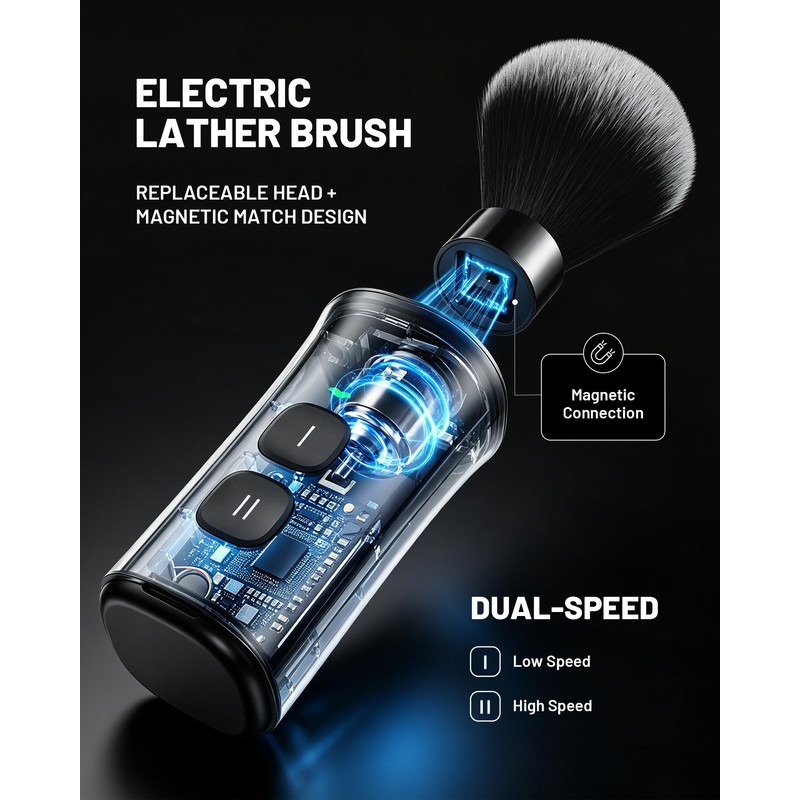 KAUGIC Electric Shaving Brush with Bowl, 2 Pack, Fast Spin-Drying,