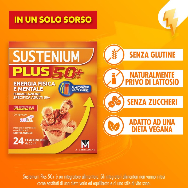 Sustenium Plus 50+ Integratore Alimentare Energizzante con Vitamina B12 Alto