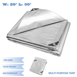 E&K Sunrise 20' x 30' Finished Size General Multi-Purpose Tarpaulin Waterproof for Canopy Tent Boat RV Or Pool Cover Silver 10 Mil Poly Tarp with Zip