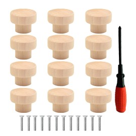 Znamhee 12 Stück Möbelknöpfe Holz, Runde Natur Holz Holzknöpfe, Holz Tür Schubladengriffe, Mit Schrauben, Holzgriffe für Schränke, kommode, Schränke, Schubladen, möbel