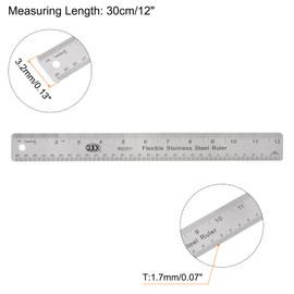HARFINGTON Stainless Steel Rulers with Non-Skid Backing 30cm/12" Inch and Metric Metal Ruler Straight Edge Measuring Tool