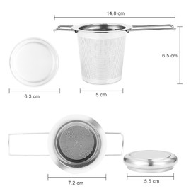 Pack of 2 Tea Strainer for Loose Tea, Tea Filter Stainless Steel with Lid and Foldable Handles, Fine Mesh for Most Tea Cups and Tea Bowls