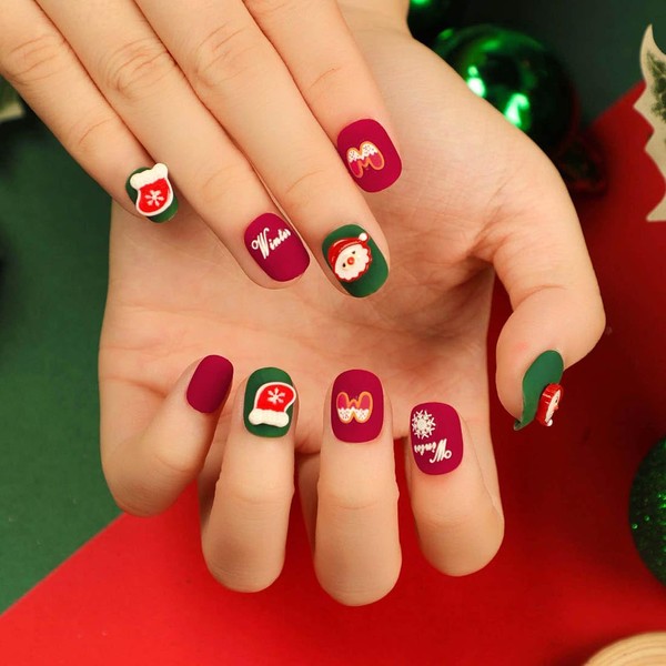 Resweky Christmas French Print on Nails 24 Pieces Snowflake Medium