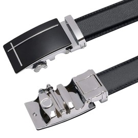 flintronic Men’s Leather Belt, Automatic Buckle Leather Ratchet Belt 3.5cm * 125cm (Keychain & Gift Box Include)