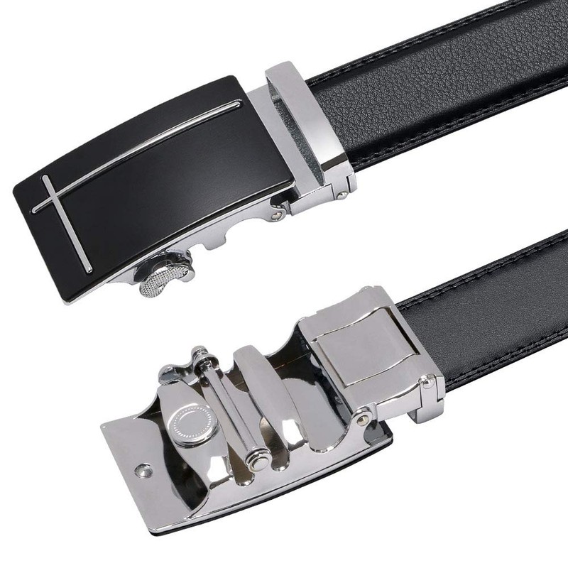 flintronic Men’s Leather Belt, Automatic Buckle Leather Ratchet Belt 3.5cm