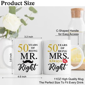 XQLZY 50 Years Couple Mugs, Mr and Mrs 50th Anniversary Mug Gifts, 50th Anniversary Mug Gifts, Golden 50 Years of Marriage Gifts for Couple Husband Wife, 50th Golden Wedding Couple Gifts for Dad Mom