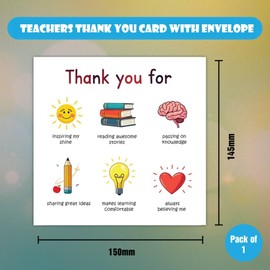 Papa Prints Thank You Teacher Cards Cute Thank You Card for Teacher Blank Inside (145 x 150 mm) with Envelope Perfect for Preschool & Nursery teachers cards
