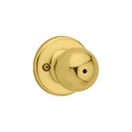 Kwikset Polo Interior Privacy Door Knob with Lock, Door Handle For Bathroom and Bedroom, Polished Brass Keyless Turn Lock Doorknob
