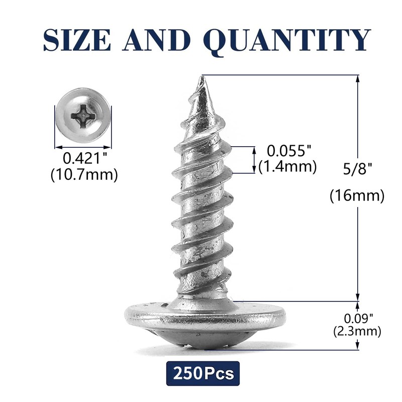#8 x 5/8" Wood Screw 250Pcs 410 Stainless Steel Standard