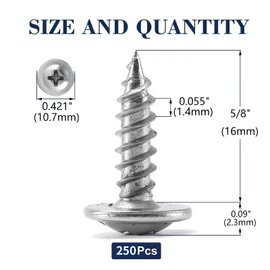 #8 x 5/8" Wood Screw 250Pcs 410 Stainless Steel Standard Thread Truss Head Fast Self Tapping by SG TZH