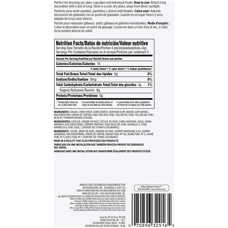 Wilton Bumblebee Icing Decorations, 18 Count (Pack of 1), Yellow