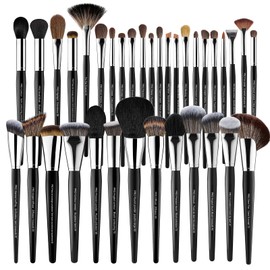 Bueart Design Professional Makeup Brush Set, 36-Piece Animal Hair Brushes with Barrel Case, Face and Eye Brushes for Powder, Foundation, Contour, Shadow