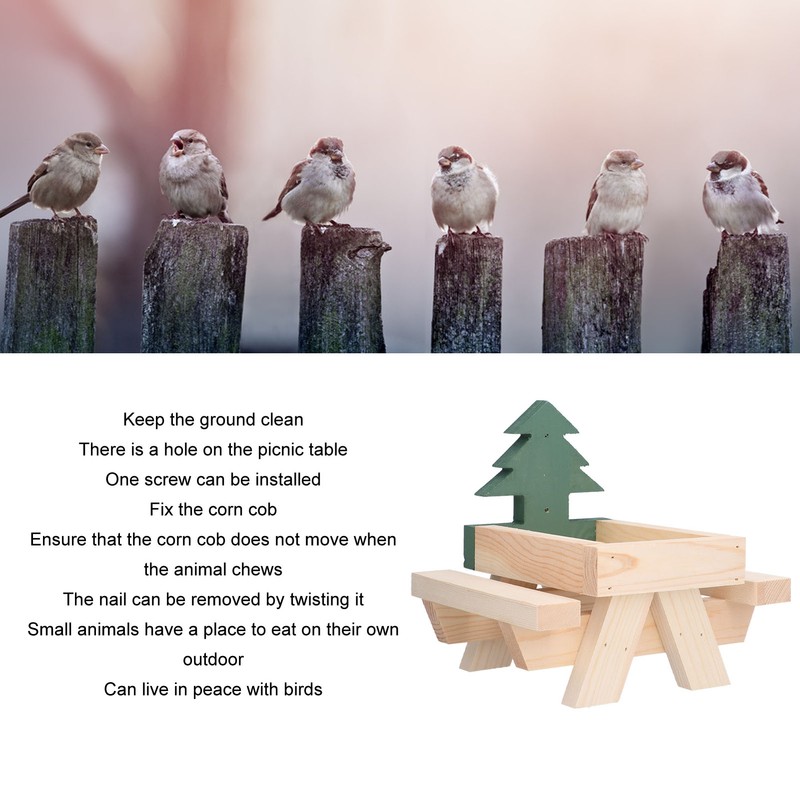Squirrel Picnic Table Wooden Funny Squirrel Feeder with Corn Cob