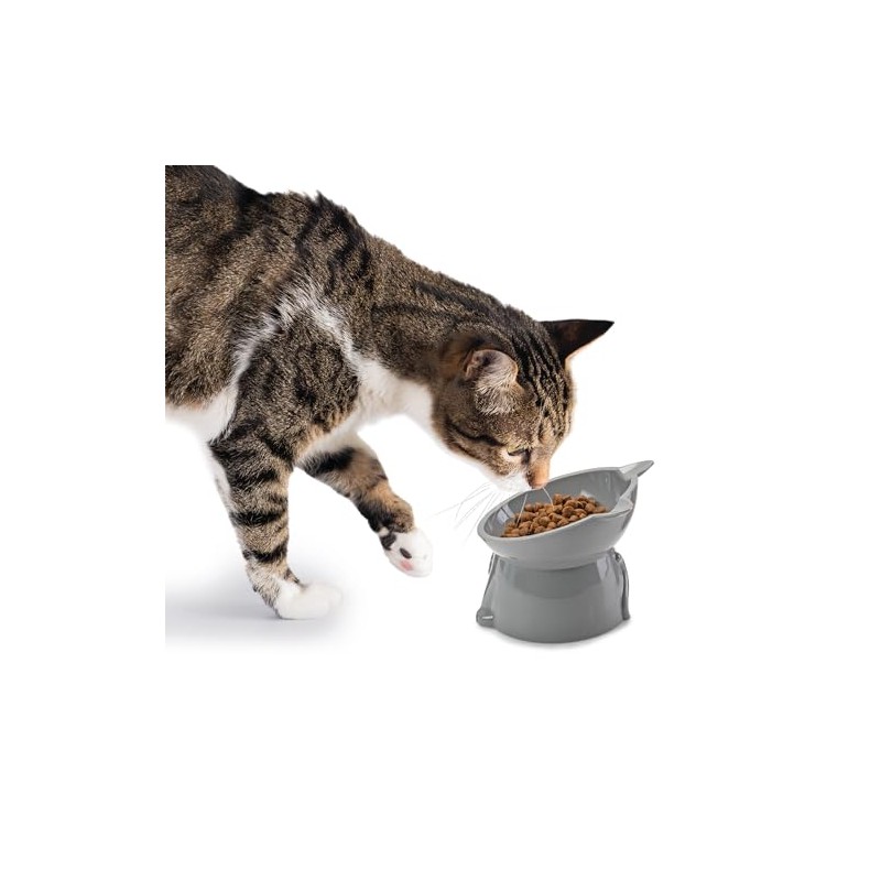 NICE PAWS - Tilted Elevated Cat Food Bowl - White/Grey/Blue/Pink