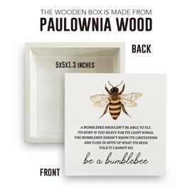 Religious Christian Bee Decor Wood Box Sign 5 x 5 Inches Rustic Wooden Square Sign Decor Bee Summer Decor Inspirational Bible Verse Desk Decor for Home Farmhouse Garden Porch Bedroom Prayer Room