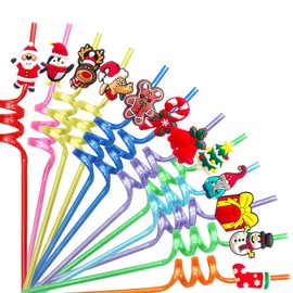 YQUQWN, 24 Pcs Reusable Christmas Straws, Christmas Party Favors, Xmas Theme Party Drinking Plastic Straws for Christmas Party Decorations, Christmas Birthday Party Supplies for Kids, 12 Styles