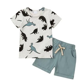 Conjunto de playera y pantalones cortos de dinosaurio, 6 meses a 5 años, Azul/claro, 3 Años/4 Años