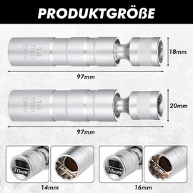 lohill Spark Plug Wrench 14 mm and 16 mm, Pack of 2 Universal Magnetic Spark Plugs Key Socket Disassembly Tool Spark Plug Connector for Car Repair