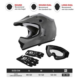 XFMT Dot Youth Kids Motocross Offroad Street Dirt Bike Helmet Youth Motorcycle ATV Helmet with Goggles Gloves (Carbon Fiber, X-Large)
