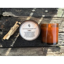 Palo Santo Candle Natural Soy Wax Wood Wick Negative Energy Cleansing - 11 oz Glass Jar