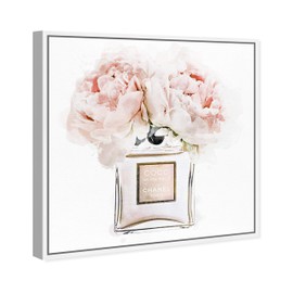 The Oliver Gal Artist Co. Fashion and Glam Framed Wall Art Canvas Prints 'Dawn Morning Bouquet Peach' Perfumes Home Décor, 24" x 24", White, Pink