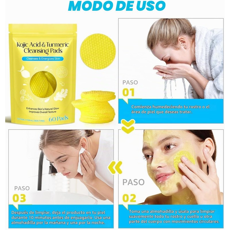 Almohadillas Limpiadoras de Cúrcuma y Ácido Kójico, 40 Piezas