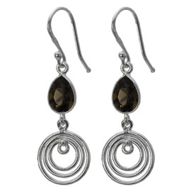 I-be, 395024/3K Faceted Smoky Quartz Gemstone Drop Earrings, 925 Silver, Total Length: 4.5 cm, in Gift Box, Sterling Silver