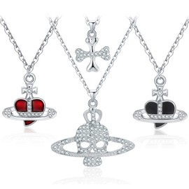 Yumikoo 3D Saturn Planet Necklace 3PCS Skull Cross Heart for Women Men