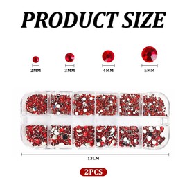 LSYYSL 2 Boxes Of Red Nail Stickers, Acrylic Diamond Stickers, Nail Decorations, Round Diamond Stickers, Can Be Used For Clothing, Crafts, Manicure