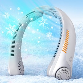 JMOSTRG Neck Fan Rechargeable - Portable Personal Fan with Neck Support, 5 Speeds Full Surround Cooling, Battery Operated Bladeless Fan Quiet, Lightweight for Travel Women Men, Hot Flashes