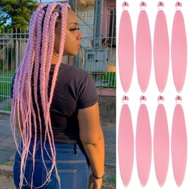 Braiding Hair Pre Stretched 26 Inch 8 Pack Braiding Hair Extensions Itch Free Soft Yaki Texture Hot Water Setting Synthetic Crochet Braids Hair For Women Girls (26Inch,Pink)