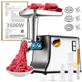 5.0 Upgrade Electric Meat Grinder【NO.1 Germany 3500W Super Motor】【SGS Certified SUS304 Blade & Plate】3-Second Fast Meat Grinding, Perfect For Meat Grinders For Home Use (GRAY)