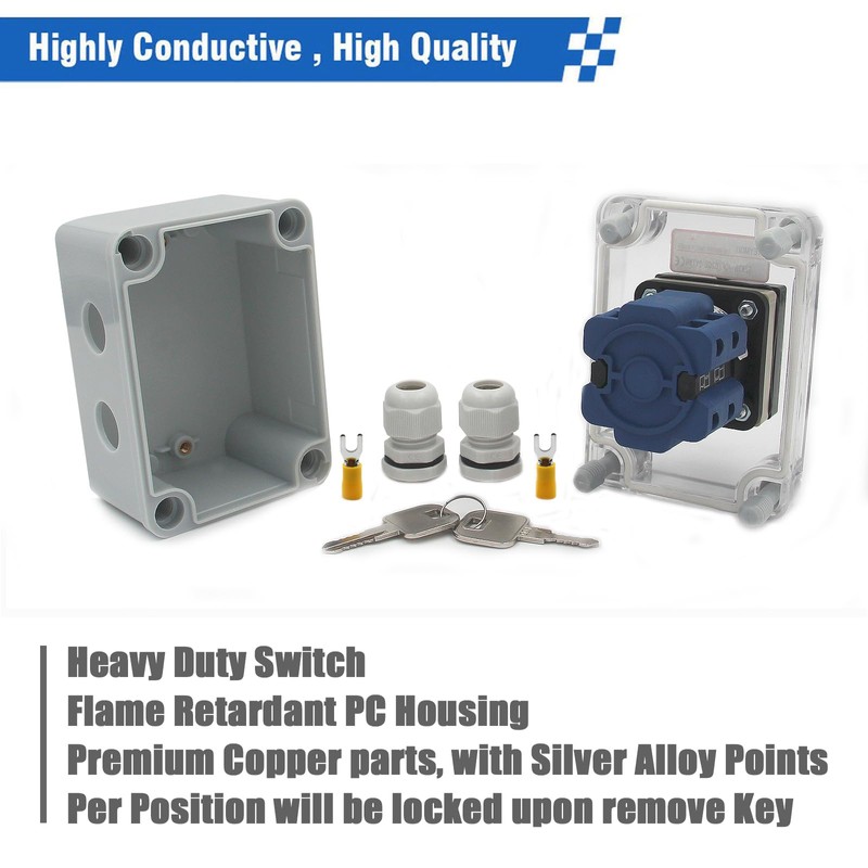 KEYMOO 40A Rotary Changeover Switch with Removable Key Lock, 660V