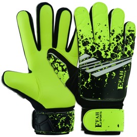 Efah Sports - Guantes de portero de fútbol para niños, jóvenes, guantes de portero de fútbol con palmas de protección de súper agarre (talla 4, adecuada para niños de 6 a 9 años, color amarillo fluorescente)
