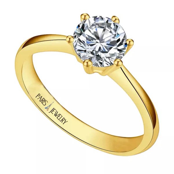 Paris Jewelry 18K Yellow Gold 2ct Created White Round Engagement