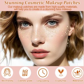Boko 10Pcs Face Glitter Freckles, Rose Gold Freckle Temporary Tattoos for Girl Women Freckle Makeup, Waterproof Metallic Glitter Makeup Patches for Festival Concert Party Rave Accessories
