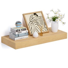 Heimlove 24 x 12 Inch Deep Floating Shelves Wall Mounted with Invisible Brackets,Storage Hanging Shelf for Wall Decor in Bathroom, Bedroom, Toilet, Kitchen, Living Room, Office Set of 1 (Oak)