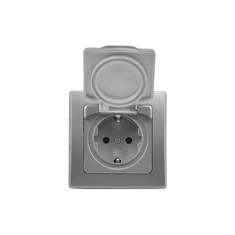 DELPHI Socket IP44 with Protection Lid Flush-Mounted Wet Room Rubber