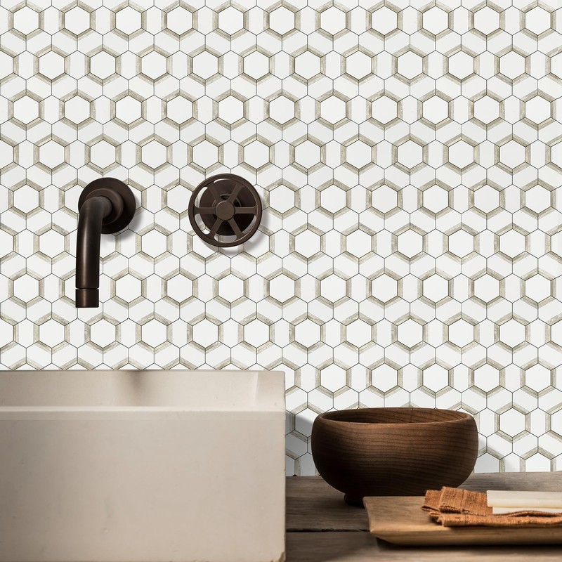 STICKGOO 10 Sheets Peel and Stick Backsplash, White PVC Mixed