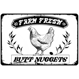 Dziqvyk Farm Fresh Butt Nuggets Metal Tin Sign Chicken Art Decor for Coop Vintage Metal Chicken Butt Nuggets Signs Chicken Coop Signs for Home Kitchen Farm Yard Decor 8x12 Inch