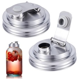 2 Pcs Lids for Mason Jars, Reusable Mason Jar Lids Wide Mouth Stainless Steel Lids for Mason Jars Flip Top Pour Spout Cap for Home Brewing Fruit Fermenting Drinks