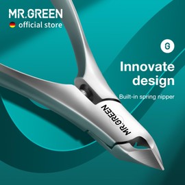 MR.GREEN Cuticle Nippers Innovate Cuticle Scissors Built-in Spring Clippers Trimmer Dead Skin Remover Manicure Beauty Tool (Cuticle Nipper+Manicure Pusher)