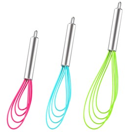 Webake Silicone Flat Whisk Set of 3, Heat Resistant Kitchen Whisks for Non-stick Cookware, Egg Beater Perfect for Blending, Whisking, Beating, Frothing & Stirring