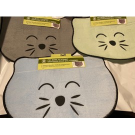 Greenbrier kennel club 3 Cat Food Bowl Mat.  Light Blue, Gray  and Light Green  Whiskers, new with tags