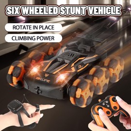 RAINMAX 6WD Gesture Sensing RC Stunt Cars, 2.4Ghz Remote Control Cars,Toys Gifts for Kids 8 9 10 11 12 Year Old Boys Girls,360° Rotation Drift Car with Light & Music DMRC010-O