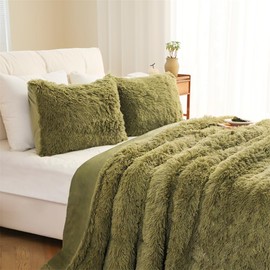 VIPBED Faux Fur Shaggy Comforter Set Twin Size, Ultra Soft Fluffy Fuzzy Bedding, Cozy Plush 2 Pieces Velvet Backing Bed Set for Men Women, 1 Comforter + 1 Pillow Case - Green