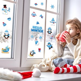 JarThenaAMCS Winter Thick Gel Clings Christmas Snowman Penguin Window Gel Decals for Home Classroom Nursery Xmas Party Decor