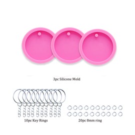 AMZTOART 3pc 2in Circle with Hole Blank Keychain Resin Crafting Silicone Mold Crafts Epoxy Resin Art DIY with 10PC Key Ring(DY0079+DY0079+DY0079)
