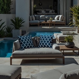 Outdoor Pillow Covers 2 Pack Patio Decorative Accent Throw Pillow Covers, Waterproof and Fade Resistant, Perfect for Summer Outdoors and Indoors, Trellis 18x18in Blue and White