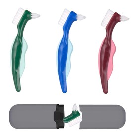 Pack of 3 Hard Denture Brush, Denture Brush, Oral Care, Hard Denture Brush, Double Sided Brush, with Portable Carry Bag, Multi-layer Denture Brush for Denture Care
